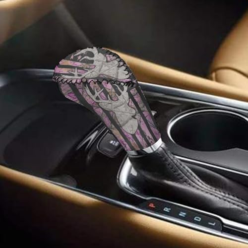 Deer Car Handbrake Cover American Flag Gear Shift Knob Cover Pink Camo Hunting Universal Automobile Accessories Set for Men Women - color: Deer American Flag Pink Camo