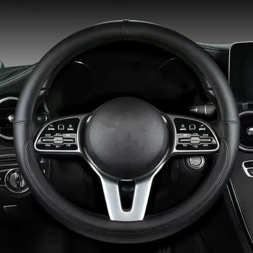 Morandi Color Steering Wheel Cover, Nappa Leather, Fashionable Sporty Style, Universal 15 inches，Black - color: Black