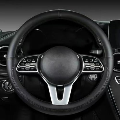 Morandi Color Steering Wheel Cover, Nappa Leather, Fashionable Sporty Style, Universal 15 inches，Black - color: Black