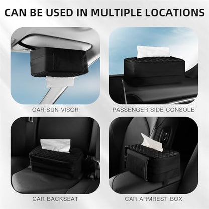 Car Tissue Holder, Car Napkin Cover, Car Tissue Box, Car Tissue Paper Box, Napkin Holder for Car, Tissues Box Suitable for 120 Standard Tissues - Black - color: Black