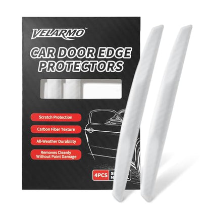 4PCS Car Door Edge Guards Universal 3D Carbon Fiber Texture Anti-Collision Scratch Protector Strips Flexible Silicone Trim with Nano Adhesive for Sedan SUV Truck White