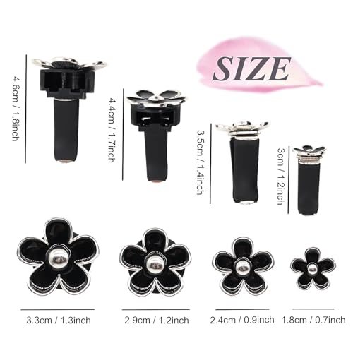 ORIESSE 4pcs Cute Daisy Flowers Car Air Freshener Vent Clips,Girly Flowers Car Accessories for Women,4 Sizes Sparkle Black Silver Flower Car Vent Clips,Refillable Clips On Car Diffuser