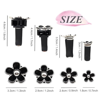 ORIESSE 4pcs Cute Daisy Flowers Car Air Freshener Vent Clips,Girly Flowers Car Accessories for Women,4 Sizes Sparkle Black Silver Flower Car Vent Clips,Refillable Clips On Car Diffuser