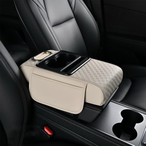 5 in 1 Car Center Console Cover, Car Armrest Cover with Cup Holder, Storage Pockets, Tissue Box Slot, Phone Holder, Car Interior Accessories (White) - color: White