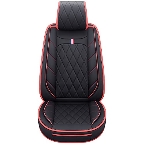 5 Car Seat Covers Full Set Waterproof Leather Universal Cushions Split Bench Compatible with Toyota Camry Kia Nissan Chevy Malibu CRV Focus Fusion Jeep Wrangler Cherokee (Full Set, Black-Red ) - color: Full Set/Black-Red
