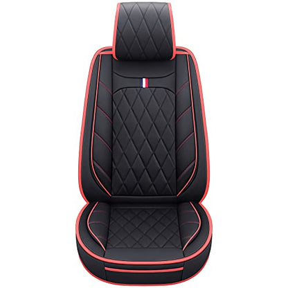 5 Car Seat Covers Full Set Waterproof Leather Universal Cushions Split Bench Compatible with Toyota Camry Kia Nissan Chevy Malibu CRV Focus Fusion Jeep Wrangler Cherokee (Full Set, Black-Red ) - color: Full Set/Black-Red