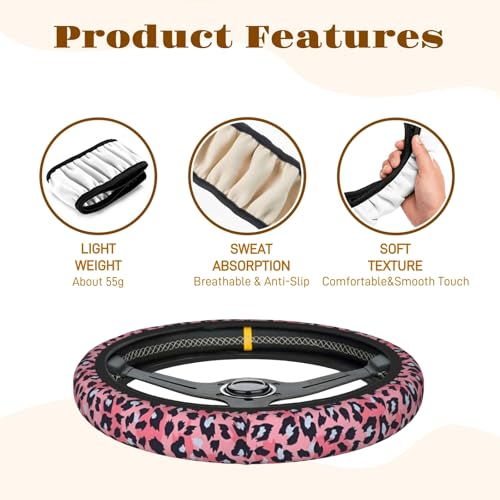 Steering Wheel Cover Accessories Neoprene Cover, Breathable Non-Slip Easy to Install Suitable for Women Men, 14.5-15.5 Inch for Car SUV Van Truck Universal - Pink Small Panther - color: Pink Small Panther