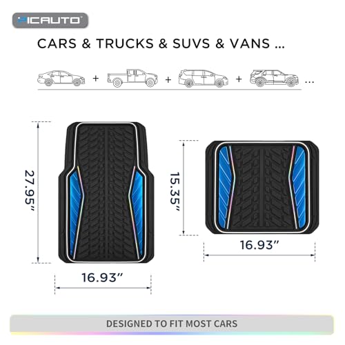 PIC AUTO Car Floor Mats, Blue Aluminum-Molded with Full-Circle Iridescent Inlay Strip Car Mats, Universal-Fit Rubber Mats for Cars, Trucks & SUVs, All-Weather, Non-Slip, Easy-to-Clean Interior Mats - color: Blue