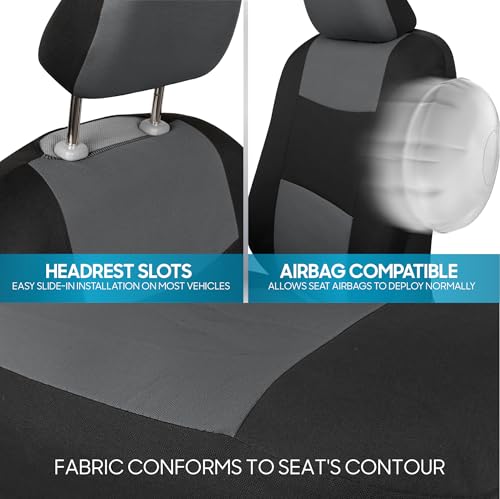 BDK PolyPro Car Seat Covers Full Set in Gray on Black, Front and Rear Split Bench Seat Covers for Cars, Easy to Install Car Seats Cover Set and Accessories for Auto Trucks Van SUV - Gray - color: Gray