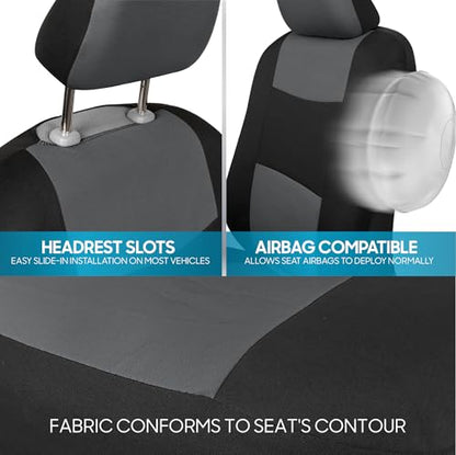 BDK PolyPro Car Seat Covers Full Set in Gray on Black, Front and Rear Split Bench Seat Covers for Cars, Easy to Install Car Seats Cover Set and Accessories for Auto Trucks Van SUV - Gray - color: Gray