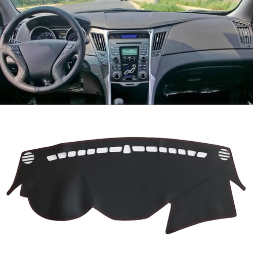 GXARTS Black Leather Dashboard Cover Mat Custom Compatible with Hyundai Sonata 2011 2012 2013 2014, Non-Slip Dash Carpet Dash Guard