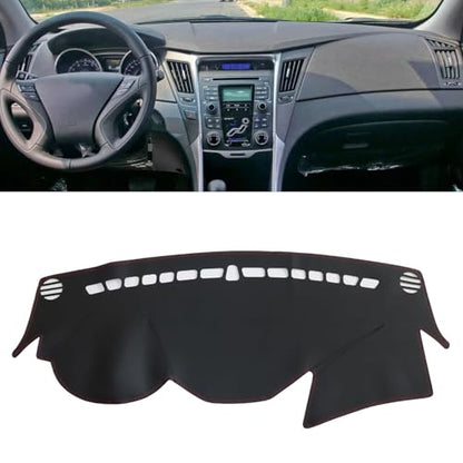 GXARTS Black Leather Dashboard Cover Mat Custom Compatible with Hyundai Sonata 2011 2012 2013 2014, Non-Slip Dash Carpet Dash Guard