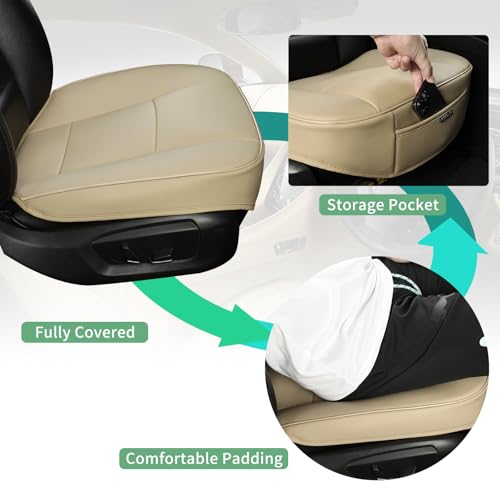 Luxury PU Leather Car Seat Cover Protector Front Car Seat Cover Seat Bottom Cover Single Seat Cover-Compatible with 90% Vehicles (Width 20.8× Deep21 × Thick 0.2 inch) (Beige) - color: Beige