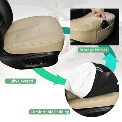 Luxury PU Leather Car Seat Cover Protector Front Car Seat Cover Seat Bottom Cover Single Seat Cover-Compatible with 90% Vehicles (Width 20.8× Deep21 × Thick 0.2 inch) (Beige) - color: Beige