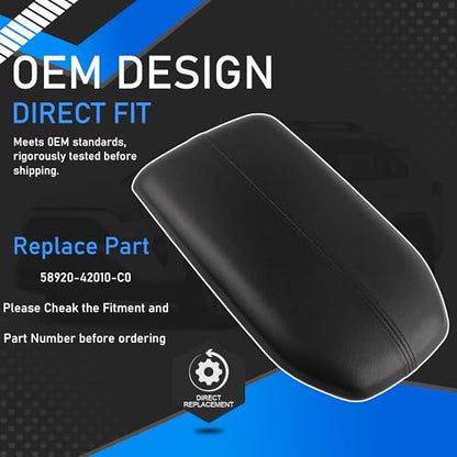 Leather Center Console Armrest Cover Black Storage Lid Protector Compatible with 2019-2023 Toyota Rav4 Replaces 58920-42010-C0