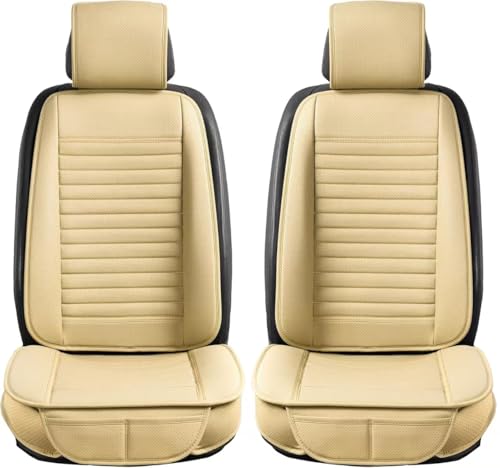 2pc Car Seat Covers, Luxury Car Protectors,Universal Anti-Slip Driver Seat Covers, Edge WrappingsFront Car Seat Covers with PU Leather(Beige) - color: Beige, size: 2x Front Seat Covers