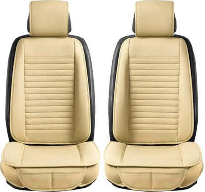 2pc Car Seat Covers, Luxury Car Protectors,Universal Anti-Slip Driver Seat Covers, Edge WrappingsFront Car Seat Covers with PU Leather(Beige) - color: Beige, size: 2x Front Seat Covers
