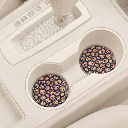 Ceramic Car Coasters, 2 Pack, 2.64" Absorbent Car Cup Holder Coasters, Cute Ceramic Car Coasters for Women, Gold Crystal Diamond Pattern - color: Gold Crystal