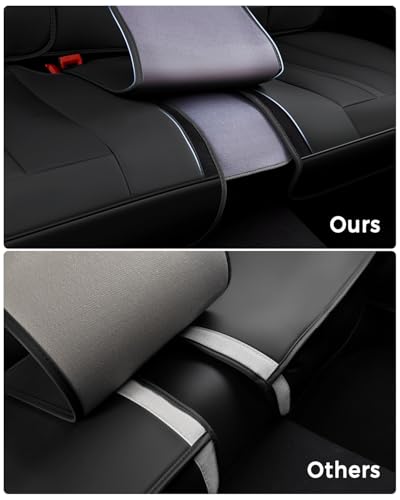 Huidasource Back Seat Cover, Luxury Nappa Leather Back Car Seat Cover, Back seat Covers with Velcro Adjustable, Cooling Holes, Seat Belts, Child Safety Seats etc, Fit for Most Cars SUV Trucks, Black - color: R# Black, size: Rear