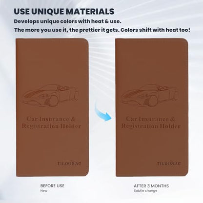 Car Registration & Insurance Card Holder Leather Auto Glove Box Organizer Document Wallet with Magnetic Shut - color: Brown-Upgraded