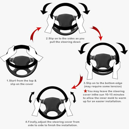 White Embroidery Butterfly Car Steering Wheel Cover,14.5-15 Inch Universal Leather Covers Breathable Anti-Slip Odorless Steering Wheels Accessories for Men Women - color: White Embroidery