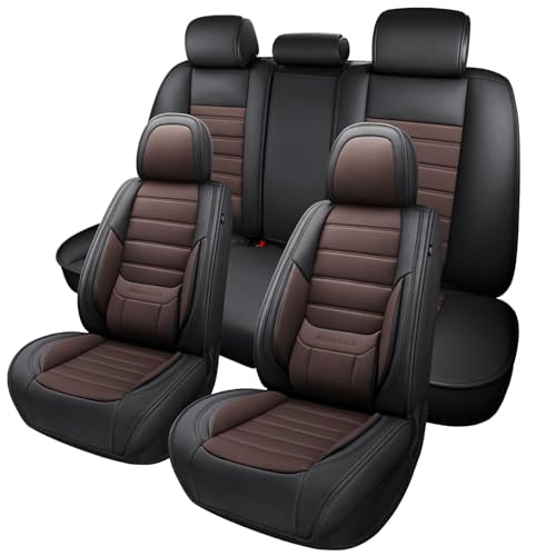 MINGBRON Car Seat Covers Full Set, Brown Car Seat Cover Lumbar Support, Car Seat Protector Waterproof, Nappa Leather Car Seat Cushion, Front Seats and Back Fit for Most Cars - color: Brown 2, size: Full Set