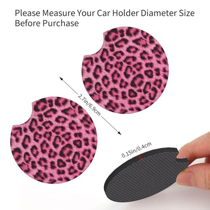 Leopard Print Pink Steering Wheel Cover Universal for 14-15 Inch Anti-Slip Breathable +2 Pieces Car Coasters, Cheetah Print hot Pink Car Wheel Cover for Women Men - color: Leopard pint