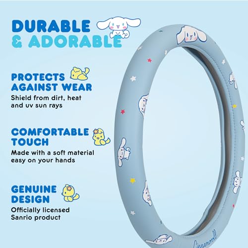 Sanrio Hello Kitty and Friends Cinnamoroll Blue Car Steering Wheel Cover, Universal Fit Cute Accessories for Women Stylish Decor Gifts Hello Kitty Car Accessories - Fits Standard Wheels 14.5"-15" - style: Cinnamoroll Blue