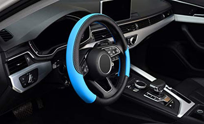 LABBYWAY Steering Wheel Cover, Universal Fit 15 Inch Microfiber Leather Car Wheel Protector, Anti-Slip, Blue - color: black&blue