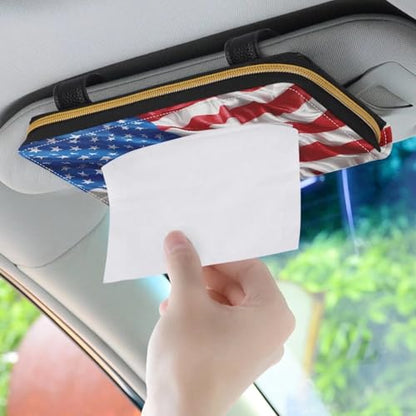 Biyejit Car Tissue Holder, 3D American Flag Car Mask Holder, Car Sun Visor Napkin Holder Backseat Tissue Case，Pu Leather Tissues Box - color: 3d American Flag, size: 1 Pack
