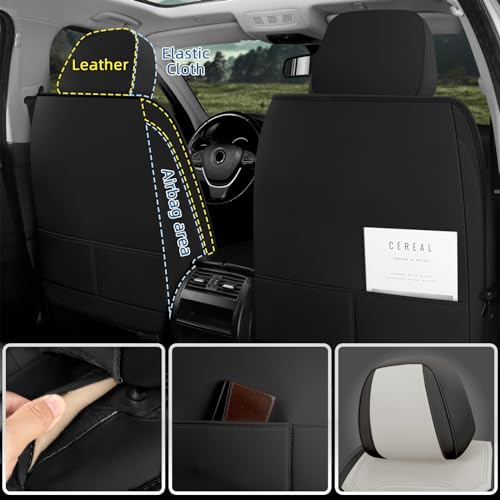 SanQing Luxury Leather Car Seat Covers Full Set 5pcs Waterproof Protector Cushion for Front and Back Seats, Universal Fit for Most Cars, Durable and Easy to Clean - color: Black&White