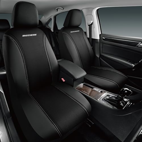 Skechers Memory Foam Seat Covers,Air- Cooled Mesh Thick Car Seat Covers,Leather Front Seat Covers,Airbag Compatible,Automotive Comfort Universal Fit for SUVs,Vans,Sedans,Cars,Trucks,Black - color: Black