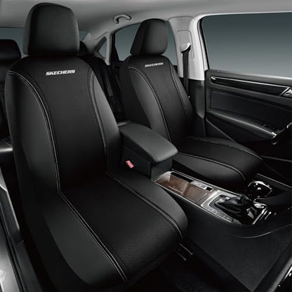Skechers Memory Foam Seat Covers,Air- Cooled Mesh Thick Car Seat Covers,Leather Front Seat Covers,Airbag Compatible,Automotive Comfort Universal Fit for SUVs,Vans,Sedans,Cars,Trucks,Black - color: Black