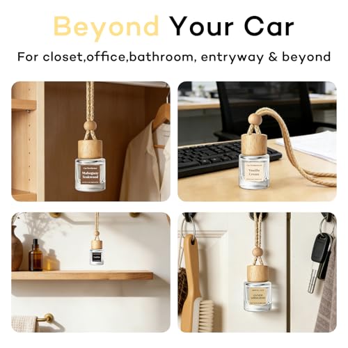 C Classy Car Air Freshener Hanging 2 Pack, Mahogany Teakwood Essential Oil Diffuser, Cute Glass Bottle, Long-Lasting Fragrance Car Accessories for Women & Men, Made in USA