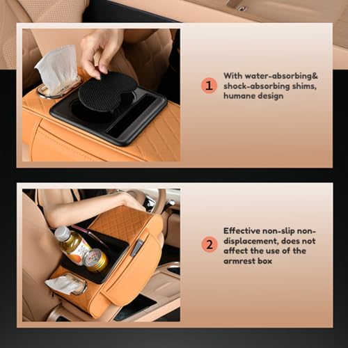 Car Center Console Pad Leather Armrest Pad w/Cup Holder, Tissue Box Slot, Side Bag, Phone Slot for Car Sedans (Quilted, Black-Red) - color: Black-Red, style: Quilted