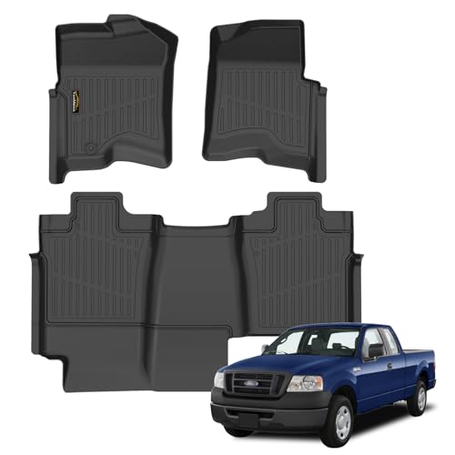 Floor Mats for 2004-2008 Ford F-150 SuperCrew Cab & for Lincoln Mark LT Crew Cab 2006-2008 All Weather TPE Floor Liners Custom Fit for 2008 F-150 1st & 2nd Row Anti-Slip Full Set Car Mats - size: for 2004-2008 Ford F150 Floor Mats