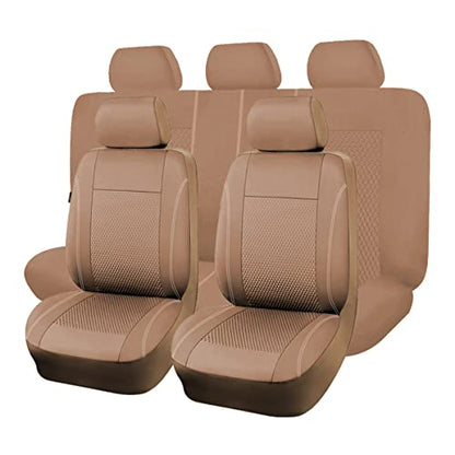 Flying Banner car seat Covers Full Set Velvet Cubic Press Massage Breathable Rear Bench Split Black Gray Beige tan 40/60 50/50 60/40 (Full Set - Low Back, Dark Beige) - color: Dark Beige