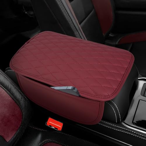 Upgraded Car Center Console Cover,Microfiber Leather Car Armrest Cover Cushion with 2 Storage Bags,Universal Car Armrest Storage Box Car Interior Accessories for Most Vehicles (Wine red) - color: Crimson
