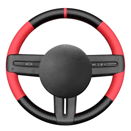 MEWANT Steering Wheel Cover for Ford Mustang 2005-2012 Hand-Stitched Steering Wheel Wrap - color: carbon fiber + cube microfiber leather, size: for rubber steering wheel