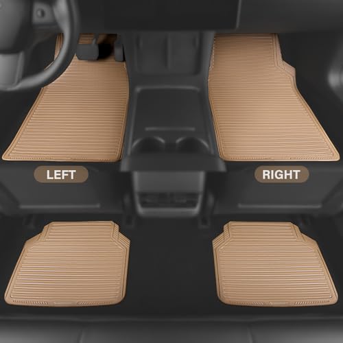 CAR PASS Rubber Floor Mats - All Weather, Full Set 4-Piece, Waterproof Automotive Mats Trim to Fit Most Cars, Sedans, SUVs, Vans - Heavy Duty Anti-Slip Easy Clean, All Beige - color: Beige