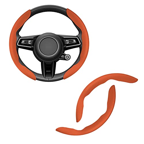 Amiss Nappa Leather Steering Wheel Cover, Segmented Steering Wheel Protector, 2PCS Universal 99% Car Wheel Cover Protector (Orange) - color: orange