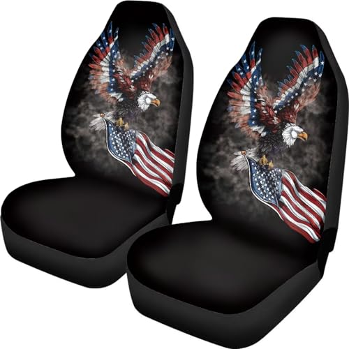 Black American Flag Automotive Seat Cover Red Car Front Seat Cover for Patriotic 4th of July Car Seat Cushion Protector Eagle Vehicle Interior Protection - color: Black American Flag Eagle