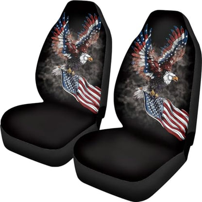 Black American Flag Automotive Seat Cover Red Car Front Seat Cover for Patriotic 4th of July Car Seat Cushion Protector Eagle Vehicle Interior Protection - color: Black American Flag Eagle