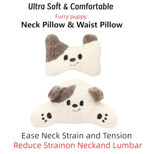 Car Headrest and Lumbar Support for Driving Cute Dog Car Headrest Pillow Head Neck Support Girl-Style Interior Decor