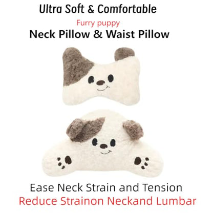 Car Headrest and Lumbar Support for Driving Cute Dog Car Headrest Pillow Head Neck Support Girl-Style Interior Decor