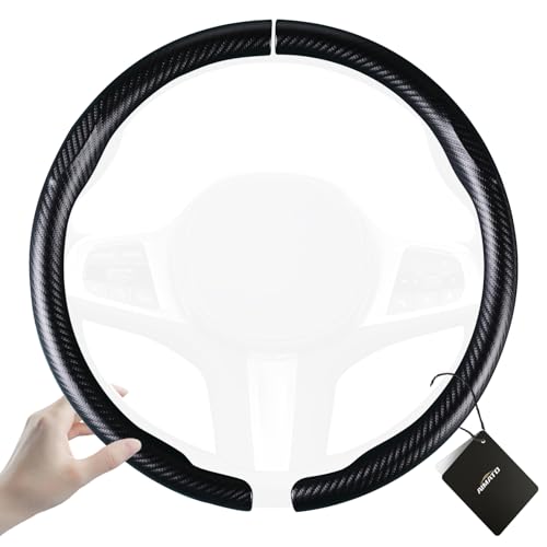 Aimato Carbon Fiber Steering Wheel Cover 2 Piece Non-Slip Clip on Steering Wheel Cover,Ultra-Thin Breathable,Universal Fit 14.5"-15" Wheel,Matte Black