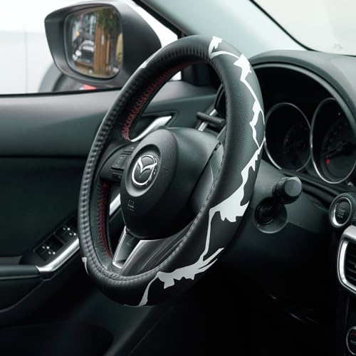 Mountains, Adventure, Outdoors, Camper, Hiking, Mountain Car Leather Steering Wheel Cover - 15-inch Universal Microfiber- Soft & Breathable & Silicone Anti Slip Auto Steering Wheel Wrap - color: Mountains