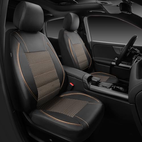 CAR PASS Piping PU Leather Car Seat Cover Full Set,Inside Zipper Design and Reserved Opening Holes,Airbag Compatible,Universal FIT for Car, SUVs,Van,Small Trucks（Full Set, Black & Gold） - color: Black and Gold