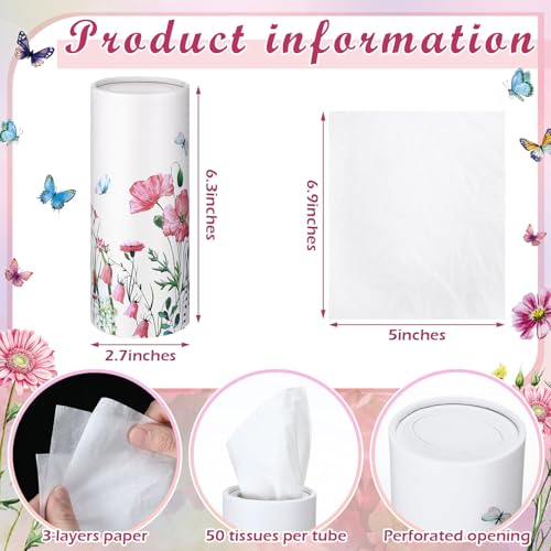 Fourluoo 12 Pack Spring Wildflower Cylinder Tissues for Car Floral Round Cylinder Holder with 3 Ply Facial Tissues for Spring Travel Home Bathroom Office Accessories - style: Mixed Flower