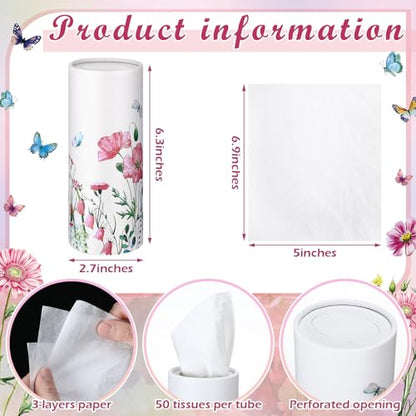 Fourluoo 12 Pack Spring Wildflower Cylinder Tissues for Car Floral Round Cylinder Holder with 3 Ply Facial Tissues for Spring Travel Home Bathroom Office Accessories - style: Mixed Flower